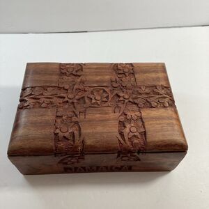 Vintage Hand Carved Small Wooden Jewelry/Trinket box Jamaica